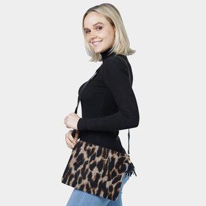 Brown Leopard Patterned Tassel Crossbody / Clutch Bag
